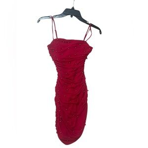 Chic Red Mini Dress with Beaded Accents youth girls dress